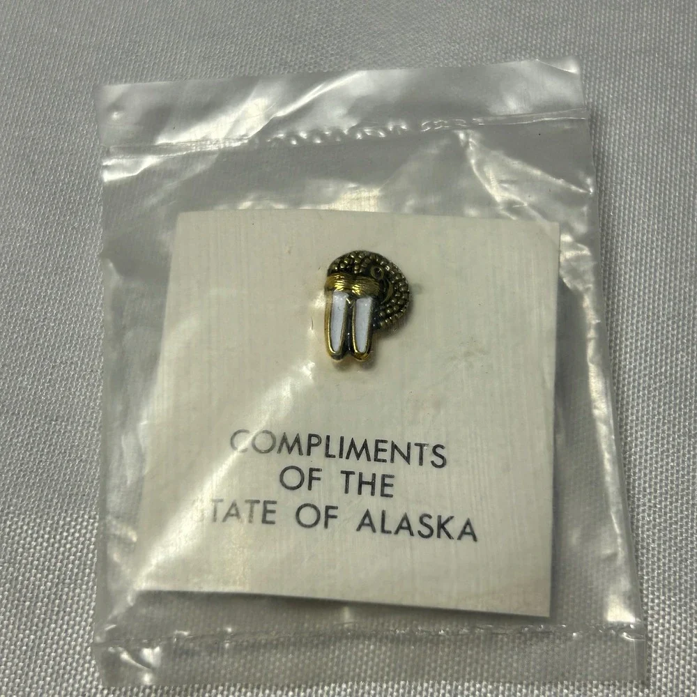 Alaska State Flag & Walrus Lapel Pin Set Compliments of the State of Alaska‎